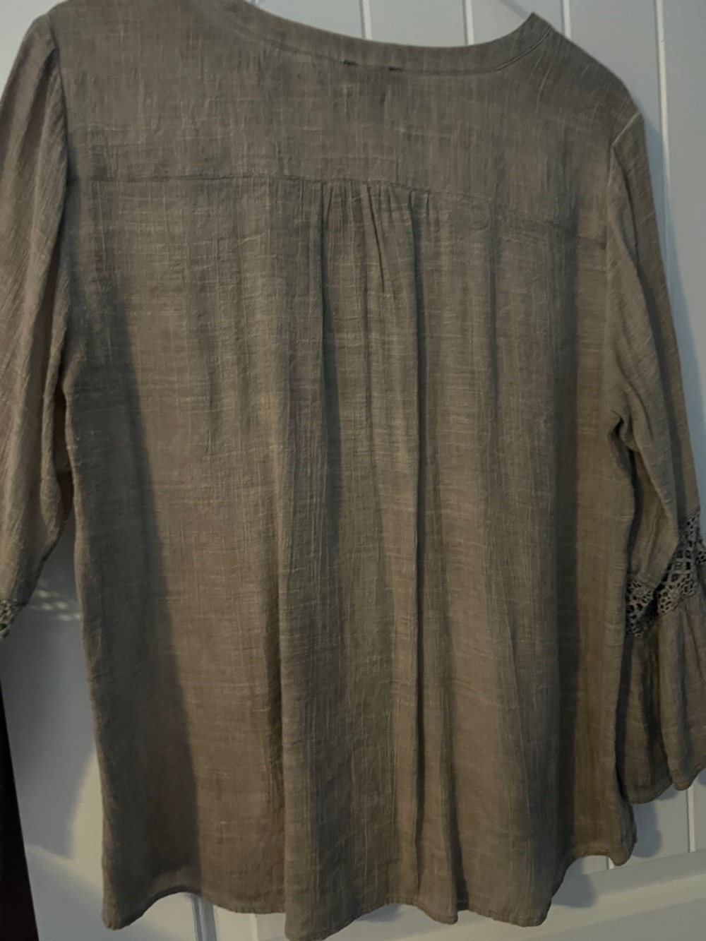 new directions Taupe Crochet-Yoke Henley Tunic - Picture 4 of 4